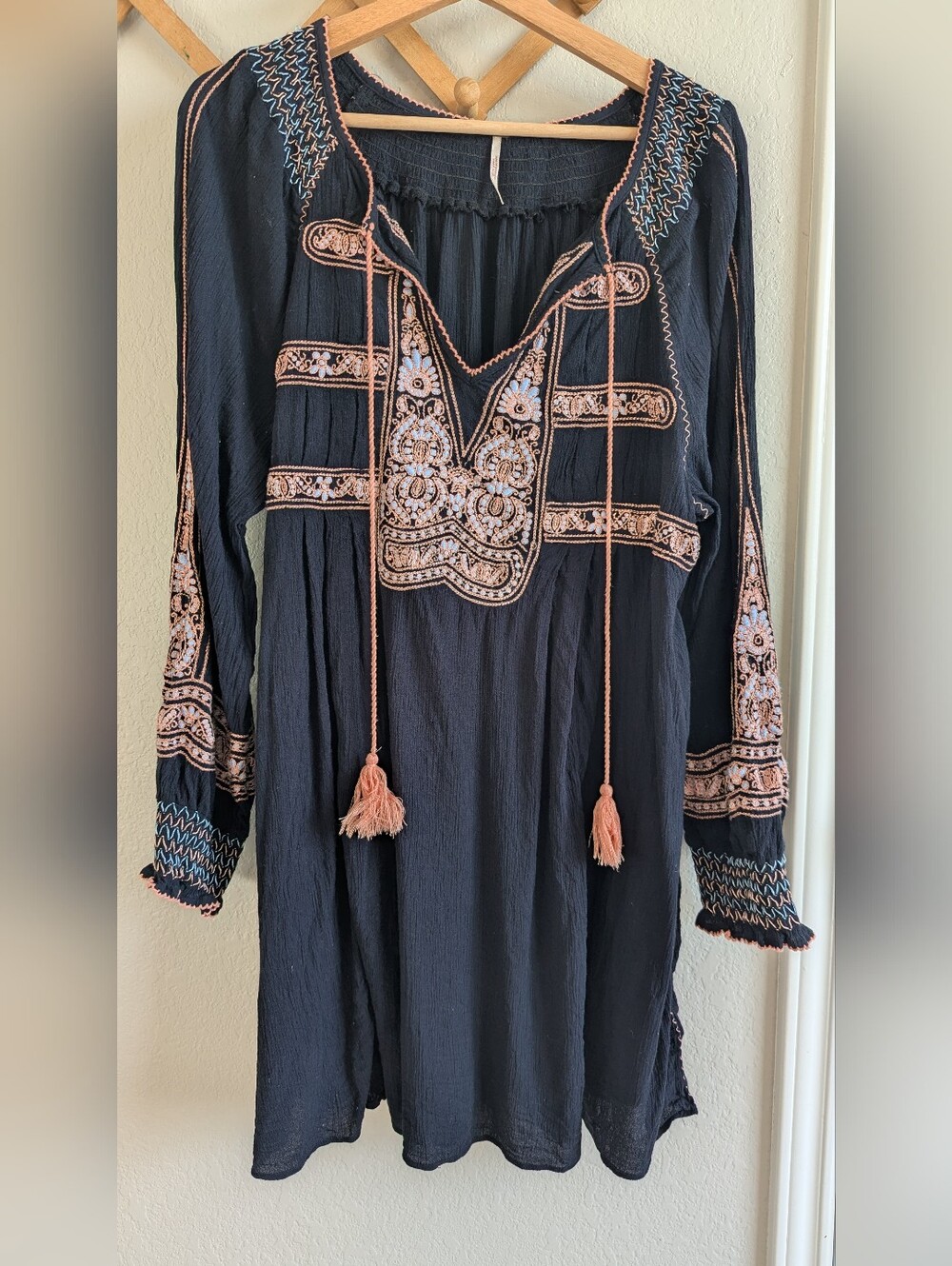 Free People Embroidered Boho Mini Dress L